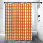 Burnt Orange And White Check Print Shower Curtain