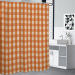 Burnt Orange And White Check Print Shower Curtain