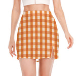 Burnt Orange And White Check Print Side Slit Mini Skirt