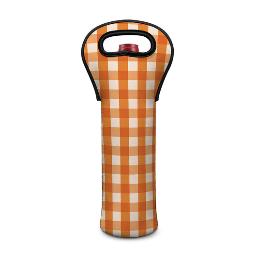 Burnt Orange And White Check Print Single Neoprene Wine Tote