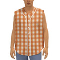 Burnt Orange And White Check Print Sleeveless Baseball Jersey