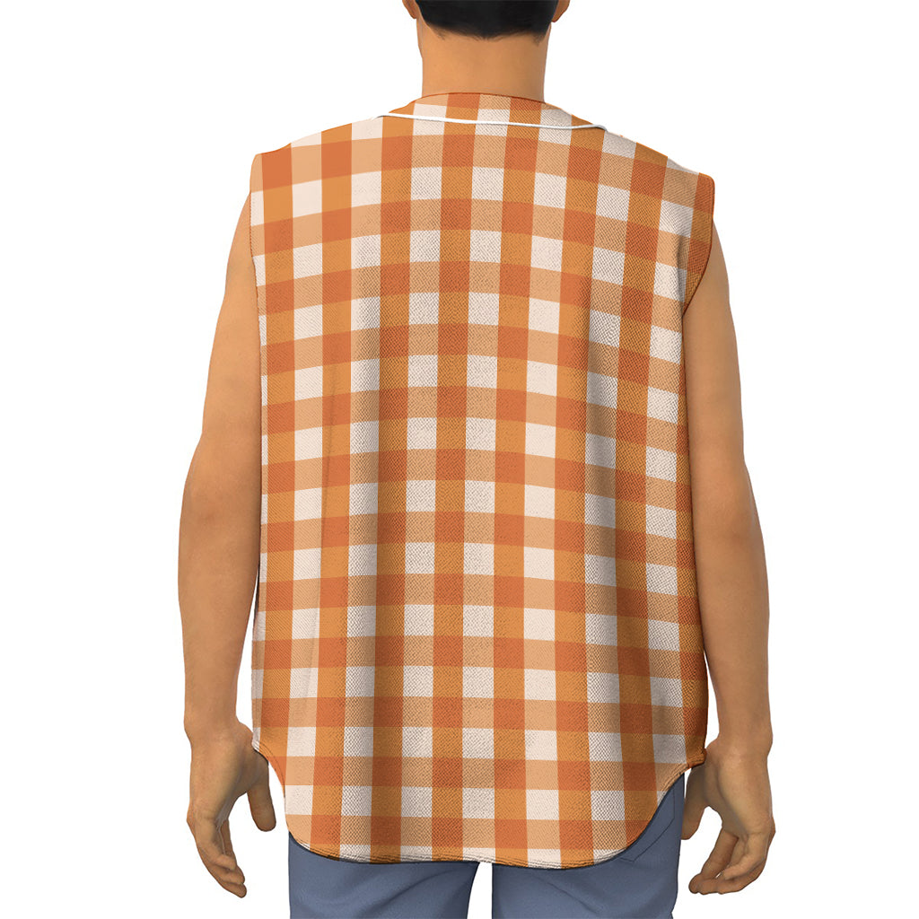 Burnt Orange And White Check Print Sleeveless Baseball Jersey