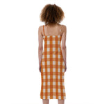 Burnt Orange And White Check Print Slim Fit Midi Cami Dress