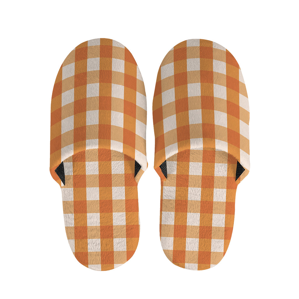Burnt Orange And White Check Print Slippers