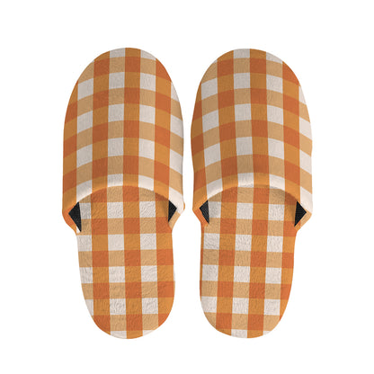 Burnt Orange And White Check Print Slippers