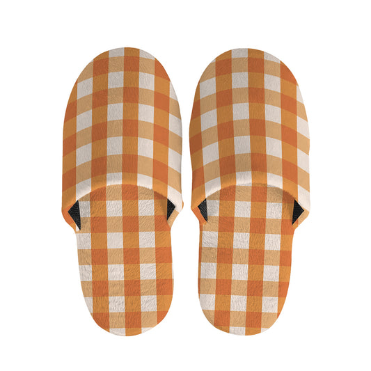 Burnt Orange And White Check Print Slippers