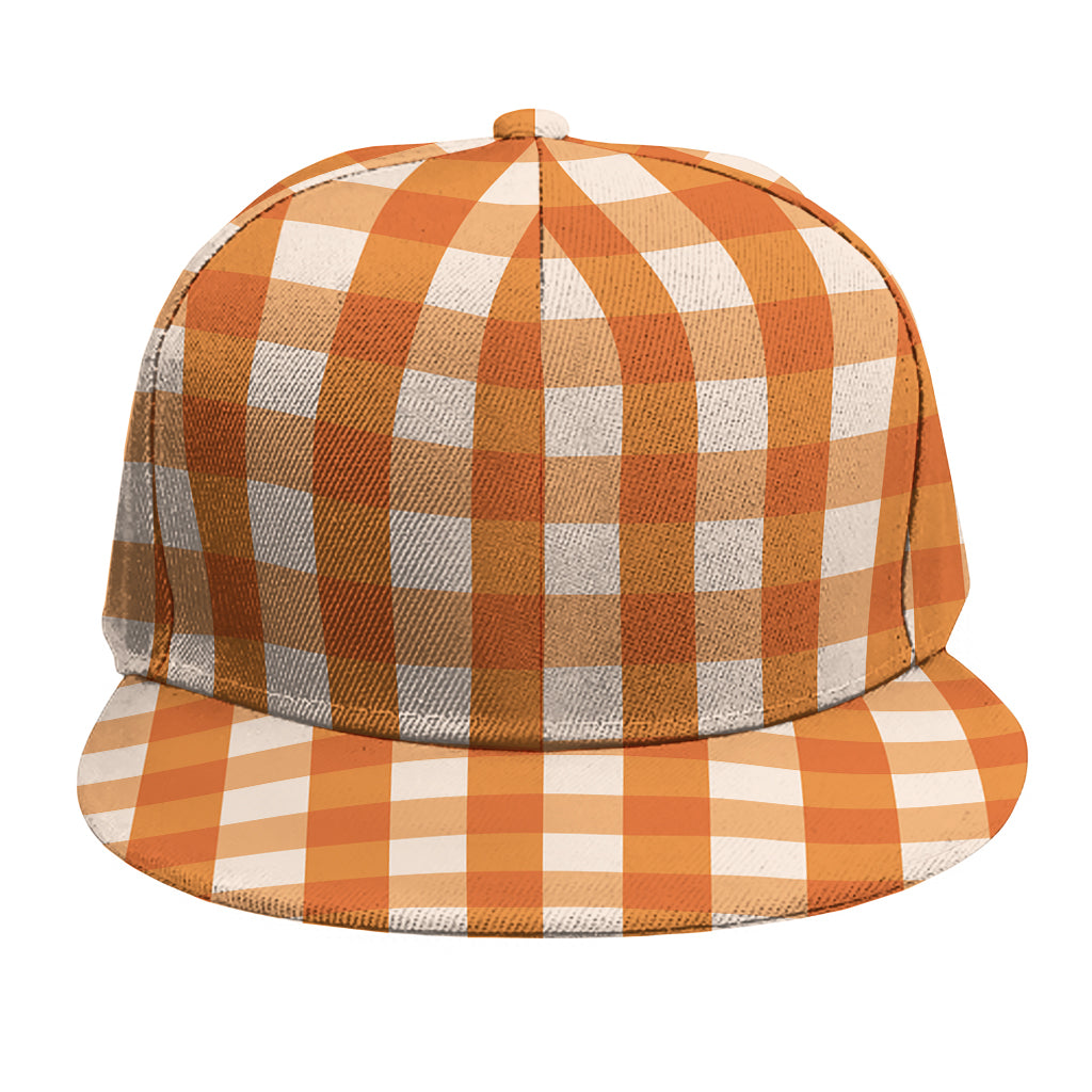 Burnt Orange And White Check Print Snapback Cap