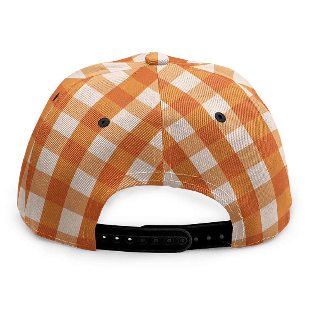 Burnt Orange And White Check Print Snapback Cap