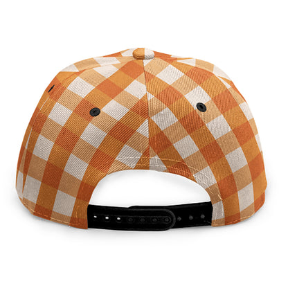 Burnt Orange And White Check Print Snapback Cap