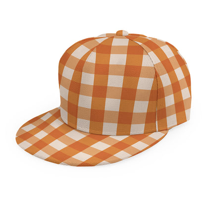 Burnt Orange And White Check Print Snapback Cap