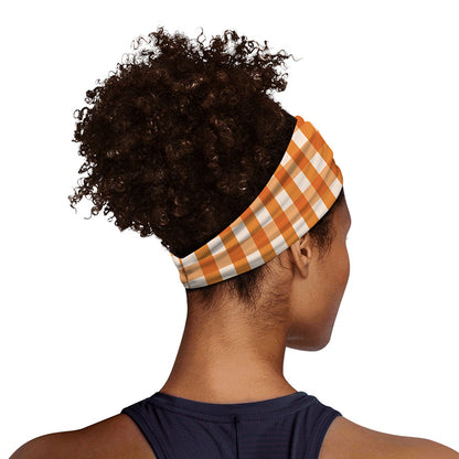 Burnt Orange And White Check Print Sports Headband
