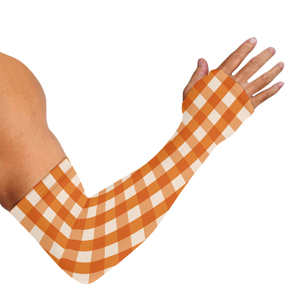 Burnt Orange And White Check Print Sun Protection Arm Sleeves