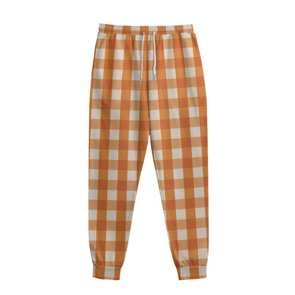 Burnt Orange And White Check Print Sweatpants