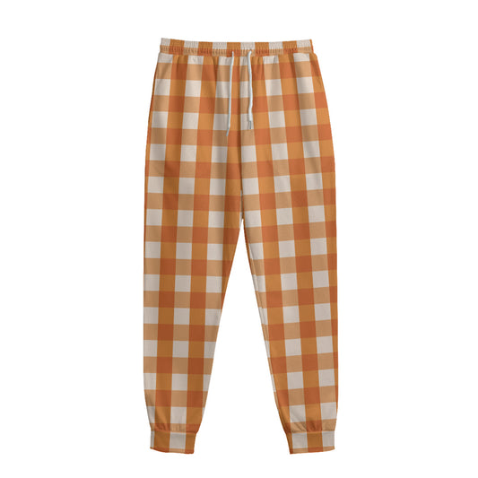 Burnt Orange And White Check Print Sweatpants