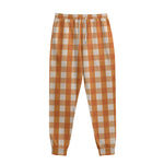 Burnt Orange And White Check Print Sweatpants