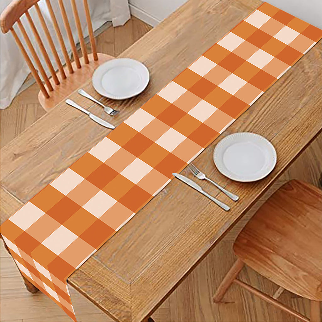 Burnt Orange And White Check Print Table Runner