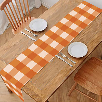 Burnt Orange And White Check Print Table Runner