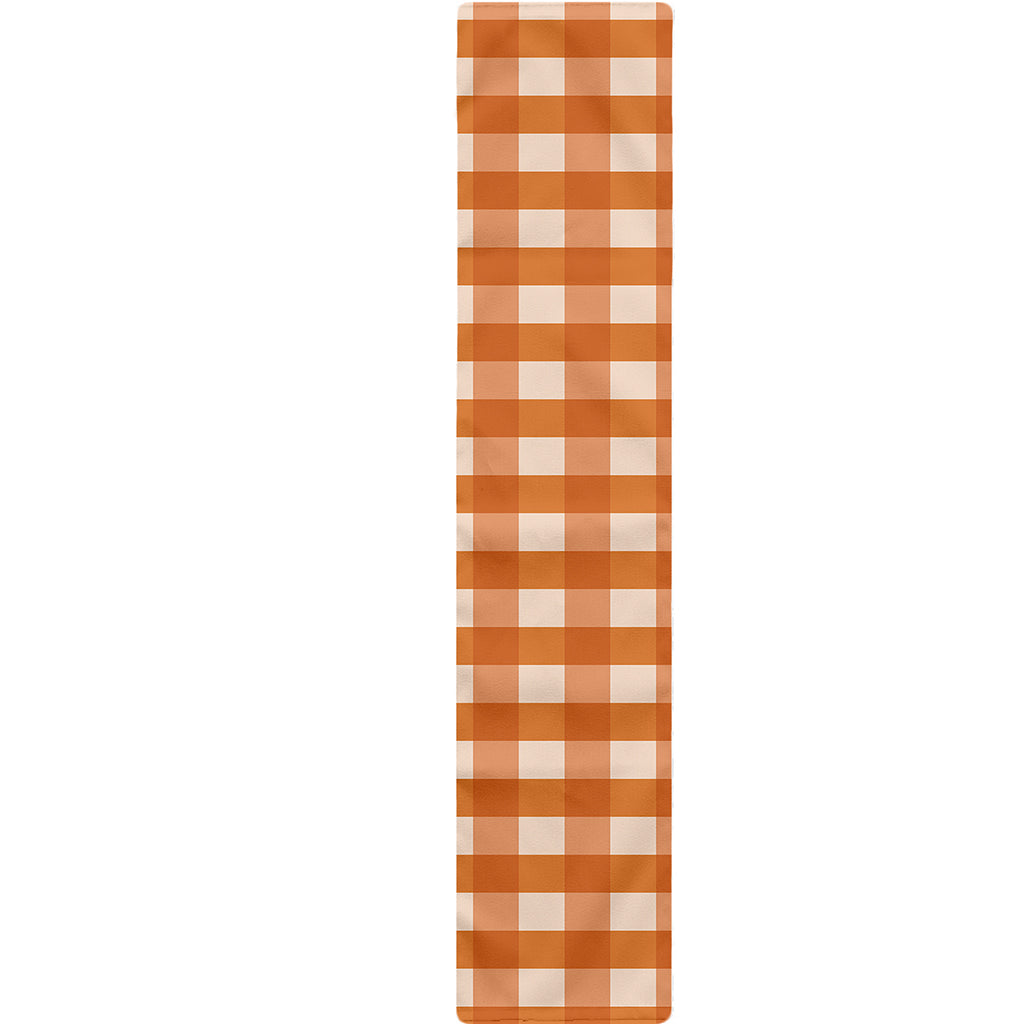 Burnt Orange And White Check Print Table Runner