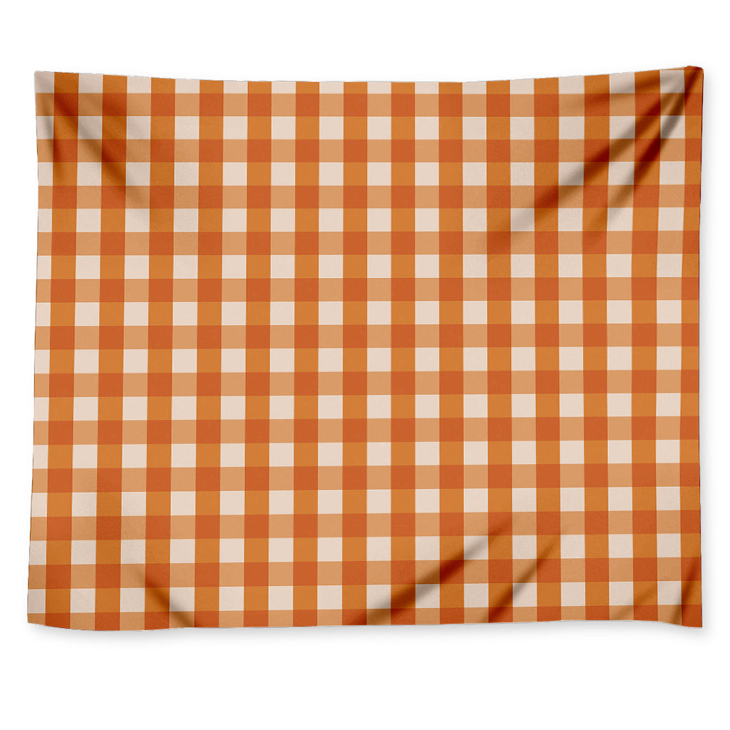 Burnt Orange And White Check Print Tapestry