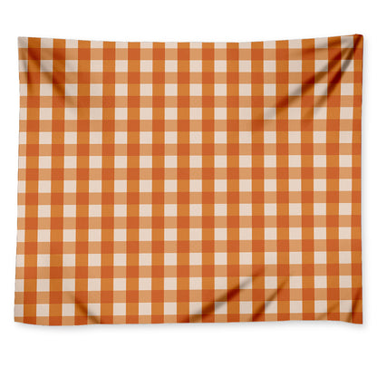 Burnt Orange And White Check Print Tapestry