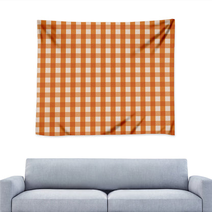 Burnt Orange And White Check Print Tapestry