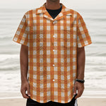 Burnt Orange And White Check Print Textured Short Sleeve Shirt