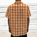 Burnt Orange And White Check Print Textured Short Sleeve Shirt