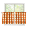 Burnt Orange And White Check Print Tier Curtains