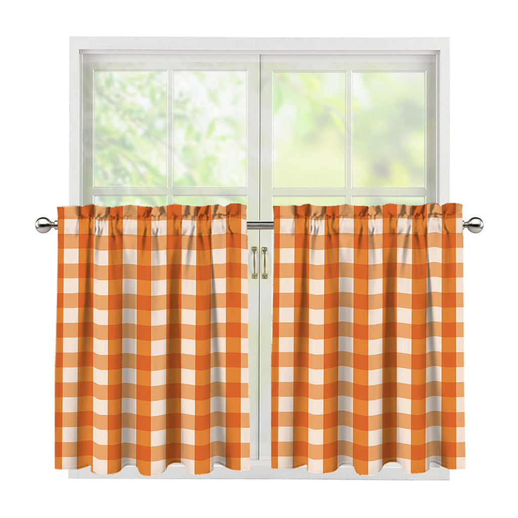 Burnt Orange And White Check Print Tier Curtains