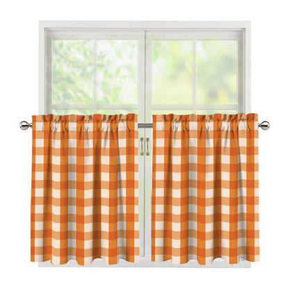 Burnt Orange And White Check Print Tier Curtains