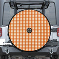 Burnt Orange And White Check Print Tire Cover With Camera Hole