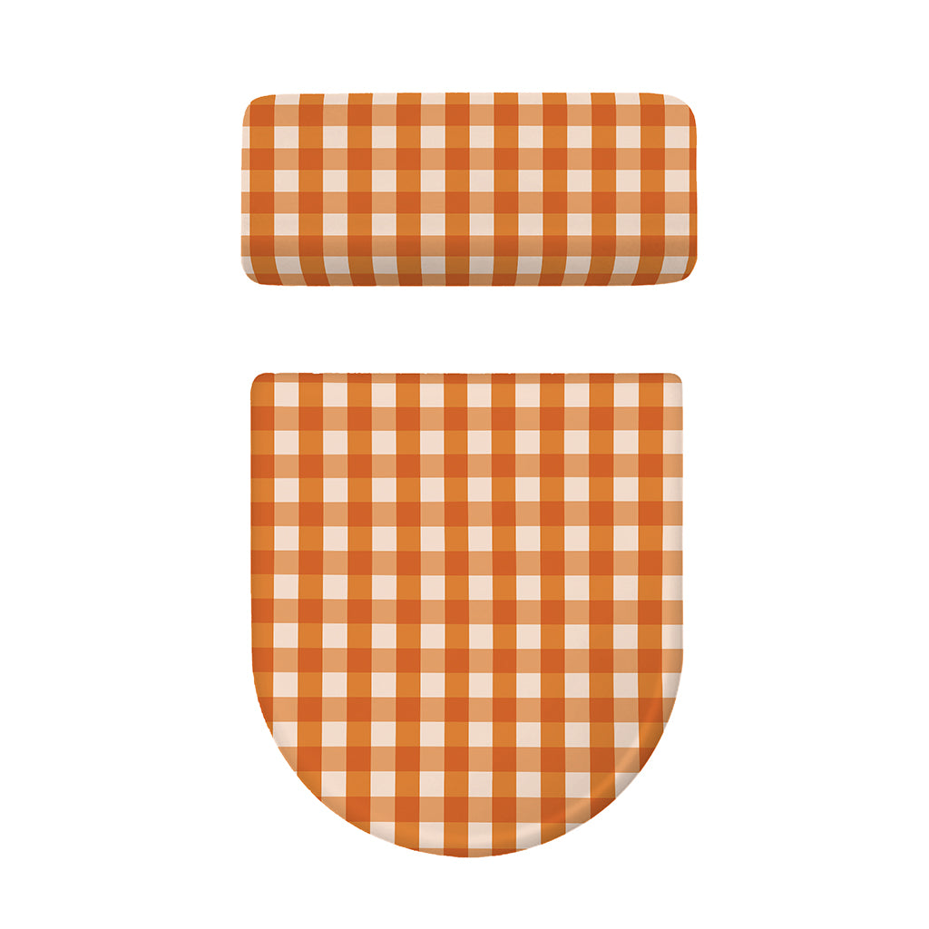 Burnt Orange And White Check Print Toilet Lid And Tank Cover Set