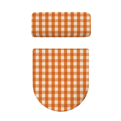 Burnt Orange And White Check Print Toilet Lid And Tank Cover Set