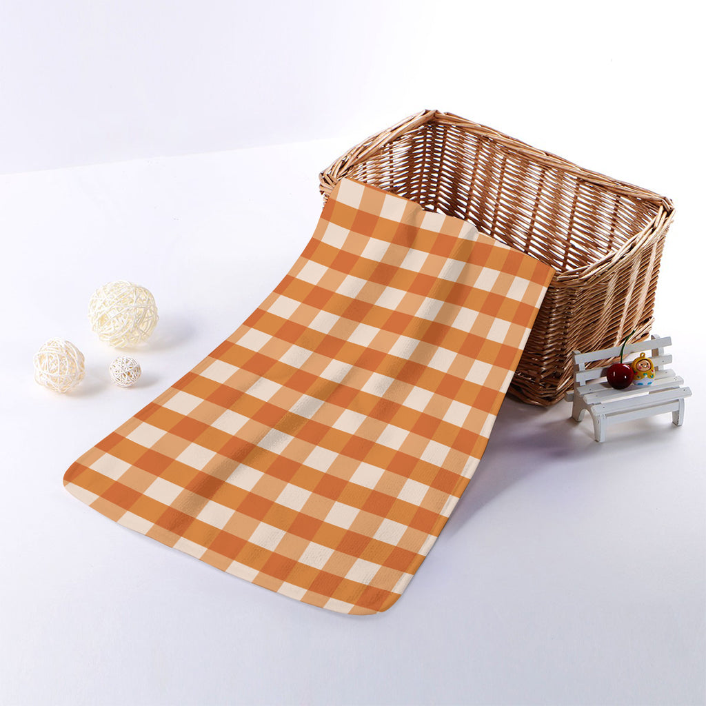 Burnt Orange And White Check Print Towel