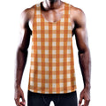 Burnt Orange And White Check Print Men's Workout Tank Top