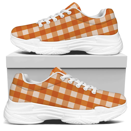 Burnt Orange And White Check Print White Chunky Shoes