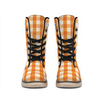 Burnt Orange And White Check Print Winter Boots