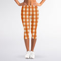 Burnt Orange And White Check Print Women's Capri Leggings