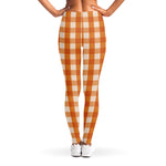 Burnt Orange And White Check Print Women's Leggings