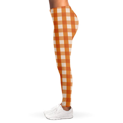 Burnt Orange And White Check Print Women's Leggings