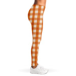 Burnt Orange And White Check Print Women's Leggings