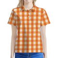 Burnt Orange And White Check Print Women's Polo Shirt