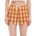 Burnt Orange And White Check Print Women's Split Running Shorts