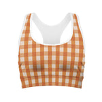 Burnt Orange And White Check Print Women's Sports Bra