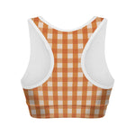 Burnt Orange And White Check Print Women's Sports Bra