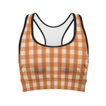 Burnt Orange And White Check Print Women's Sports Bra
