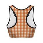 Burnt Orange And White Check Print Women's Sports Bra