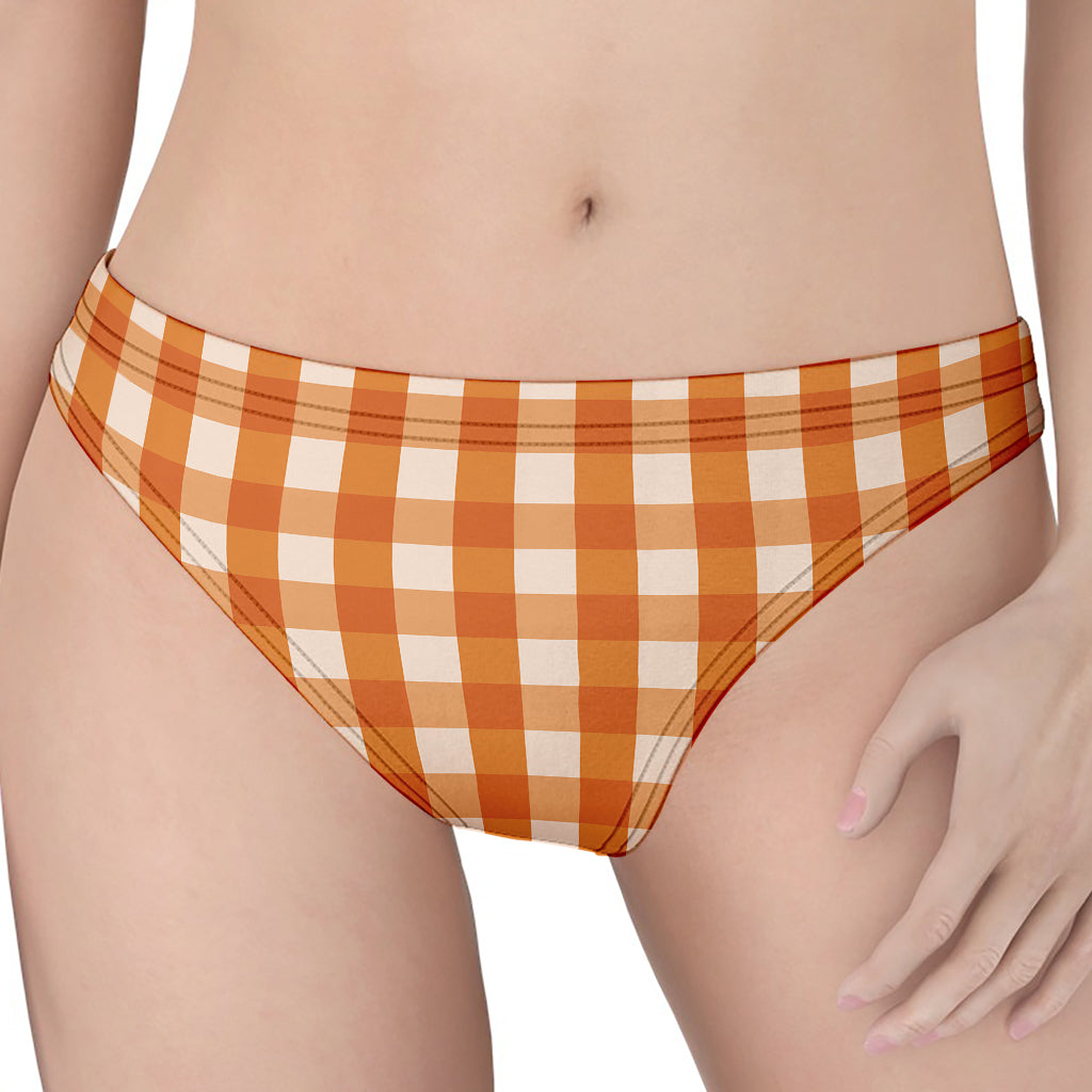 Burnt Orange And White Check Print Women's Thong