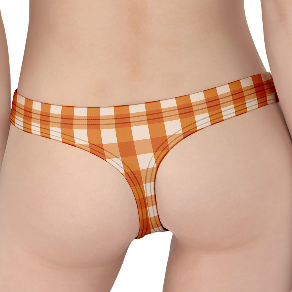 Burnt Orange And White Check Print Women's Thong