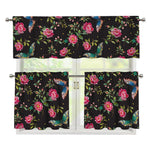 Butterfly And Flower Pattern Print 3 Piece Kitchen Curtains